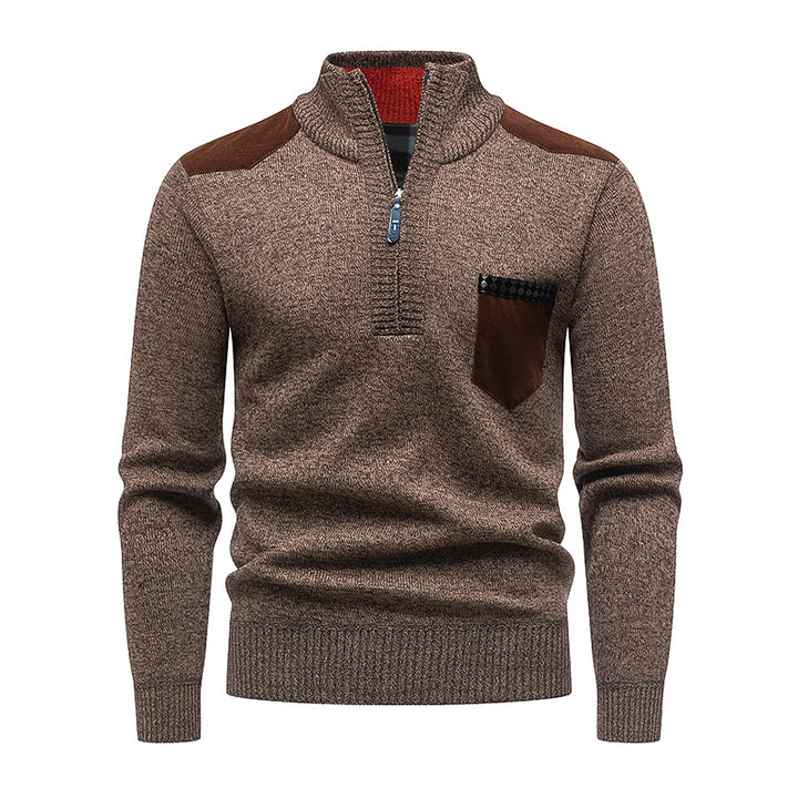 Men's Stylish Sweater with Short Zipper and Chest Pocket Lisslune