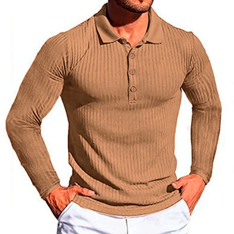 Men's Long Sleeve Polo Shirt with Textured Design Lisslune
