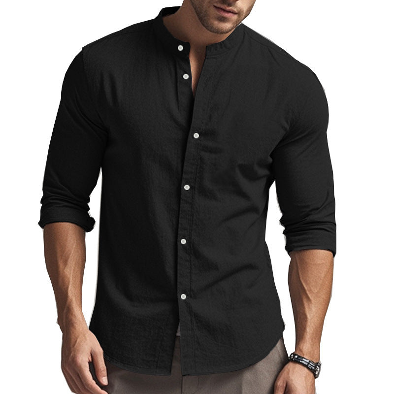 Men's Casual Long Sleeve Shirt with Modern Stand-Up Collar Lisslune