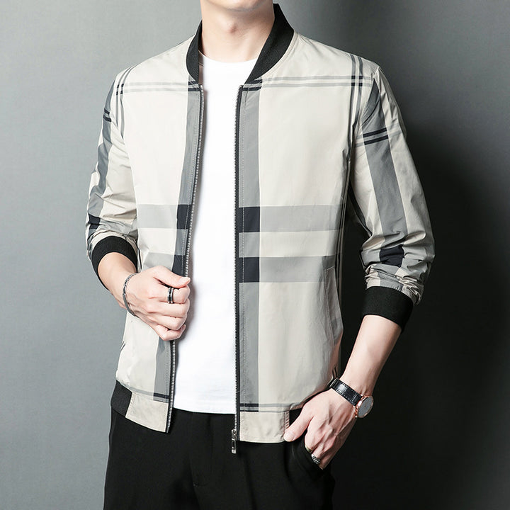 Men's stylish bomber jacket with check pattern and elastic cuffs Lisslune