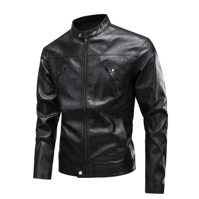 Men's fashionable synthetic leather jacket with practical pockets Lisslune