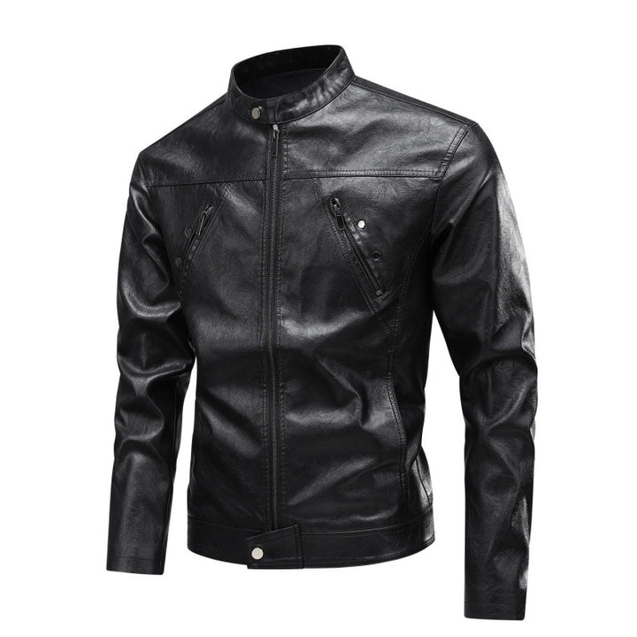 Men's fashionable synthetic leather jacket with practical pockets Lisslune