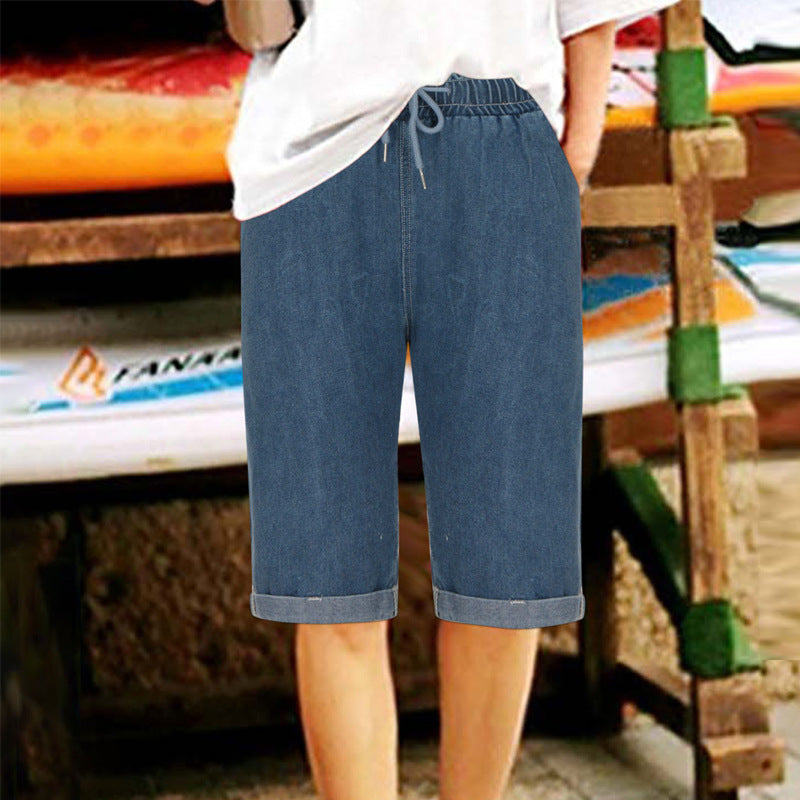 Women's denim shorts with elastic waistband and casual fit Lisslune