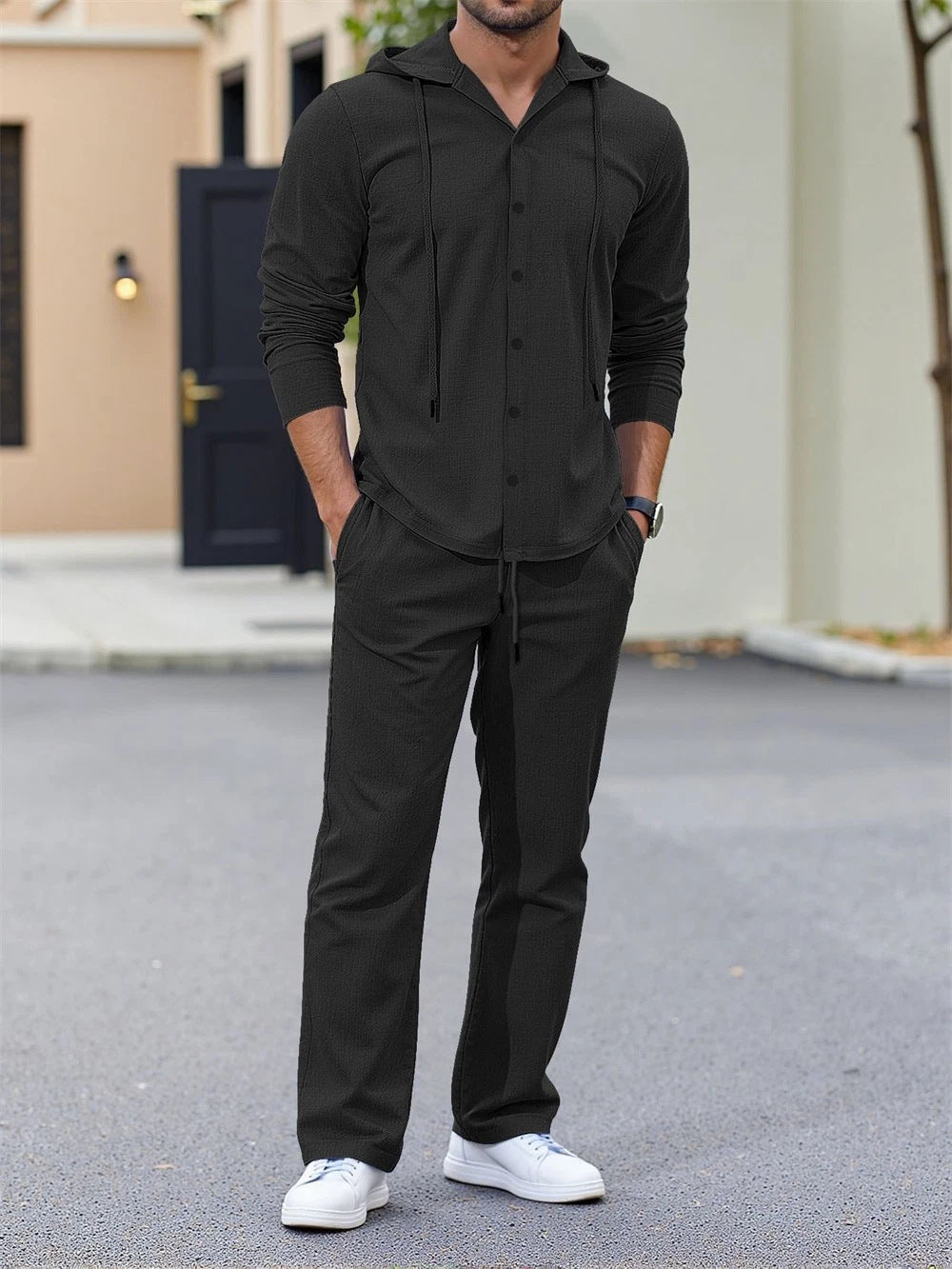 Men's Fashion Leisure Set with Hood and Elastic Waistband Lisslune