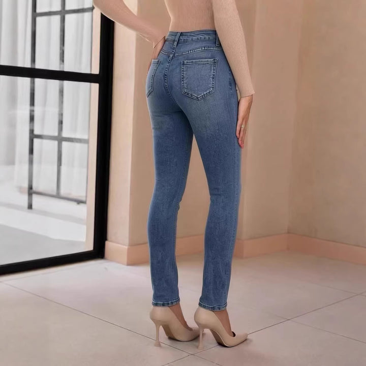 Damen Slim-Fit Jeans mit eleganter Knopfleiste und hohem Bund Lisslune