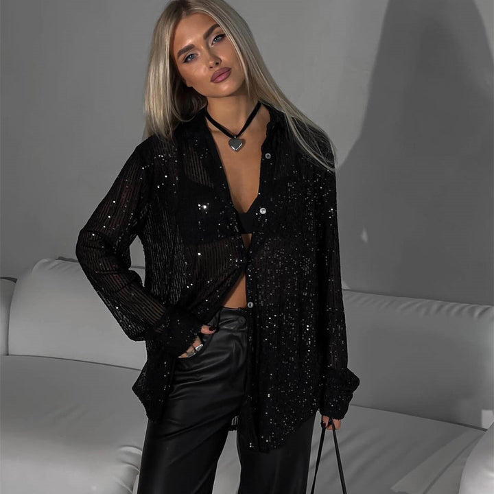 Ladies Glittering Blouse with Shimmering Texture and Casual Cut Lisslune