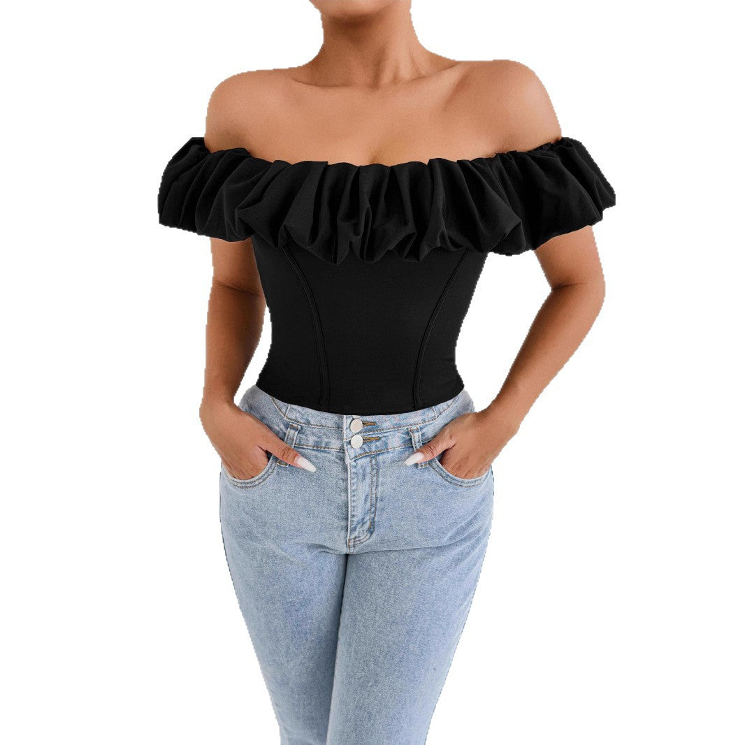 Damen Off-Shoulder Rüschenshirt mit tailliertem Schnitt Lisslune