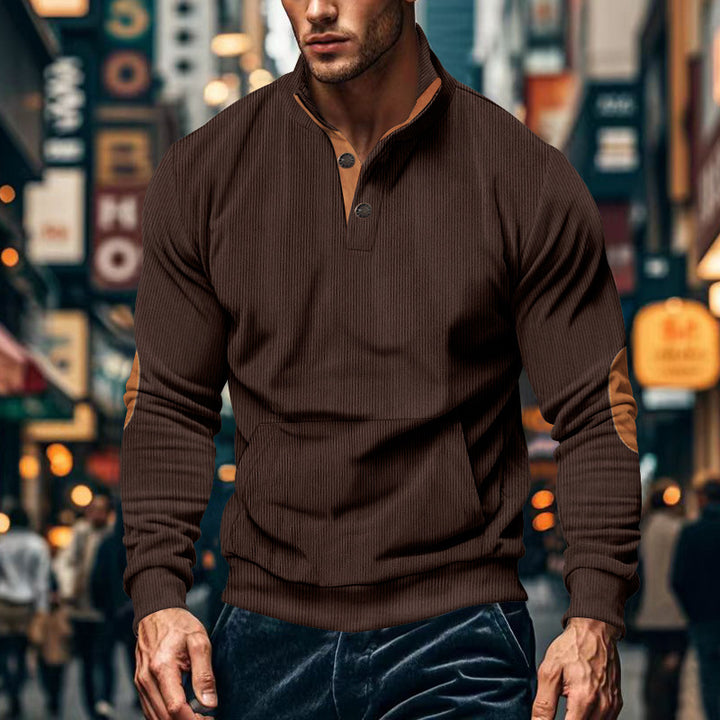 Men's casual pullover with stand collar and button placket Lisslune