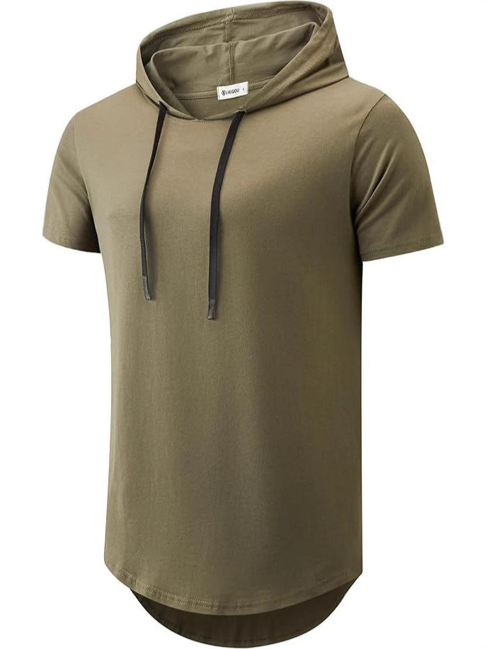 Men's Short Sleeve Hoodie T-Shirt with Modern Cut and Practical Drawstrings Lisslune