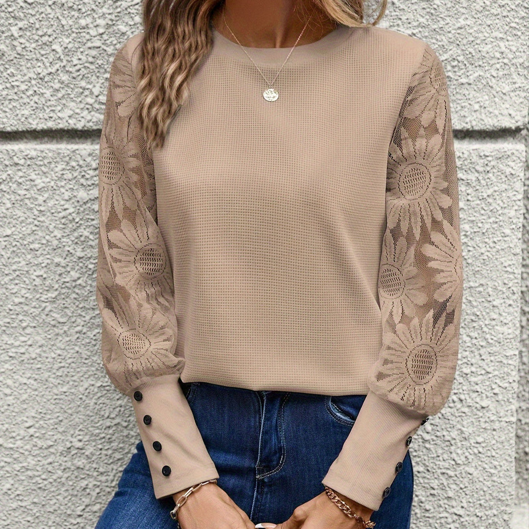 Ladies Elegant Top with Floral Crochet Sleeves Lisslune