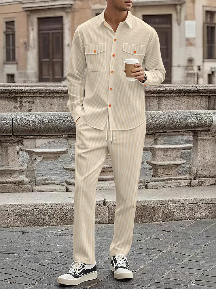 Men's Casual Stripe Set with Modern Button Details and Practical Pockets Lisslune