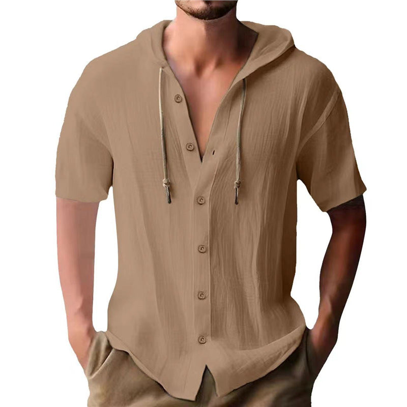 Men's casual short-sleeve shirt with hood Lisslune