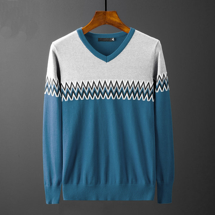 Men's elegant V-neck sweater with graphic pattern Lisslune