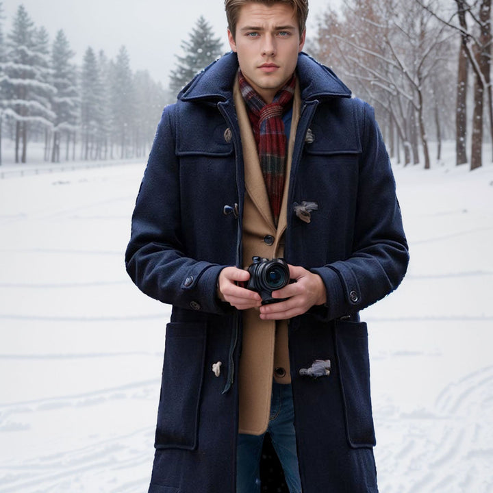 Men's stylish duffle coat made of high-quality wool with a hood and practical buttons Lisslune