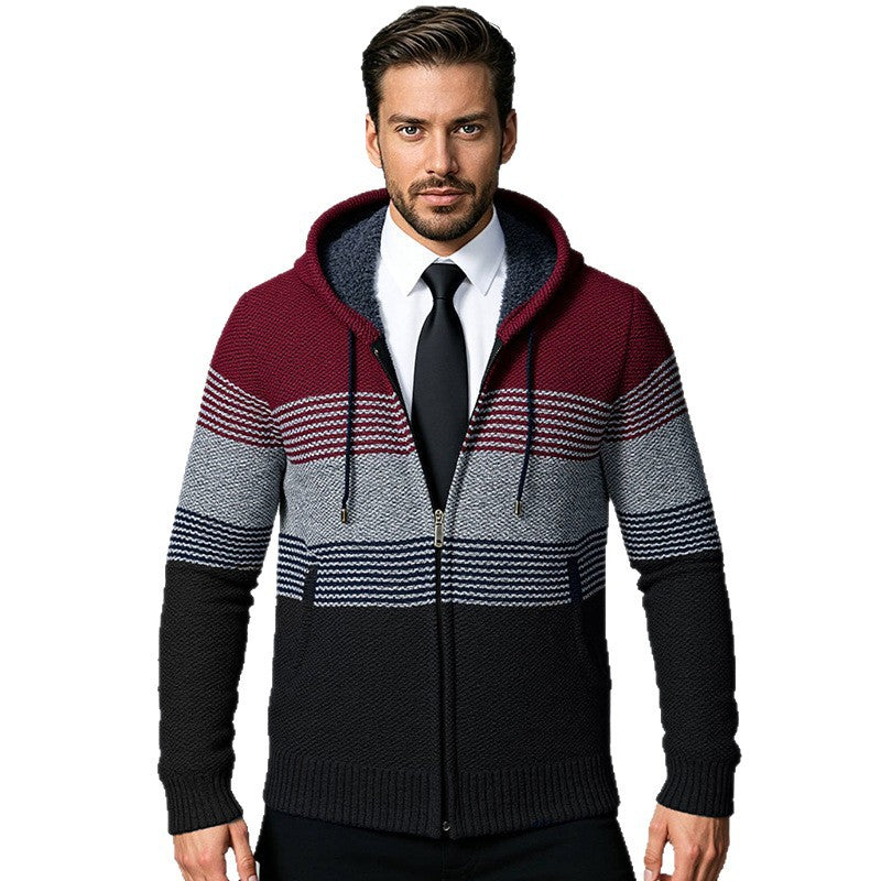 Men's designer coat with hood and textured knit pattern Lisslune