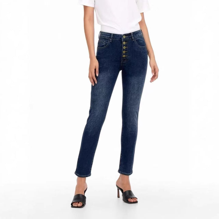 Damen Slim-Fit Jeans mit eleganter Knopfleiste und hohem Bund Lisslune