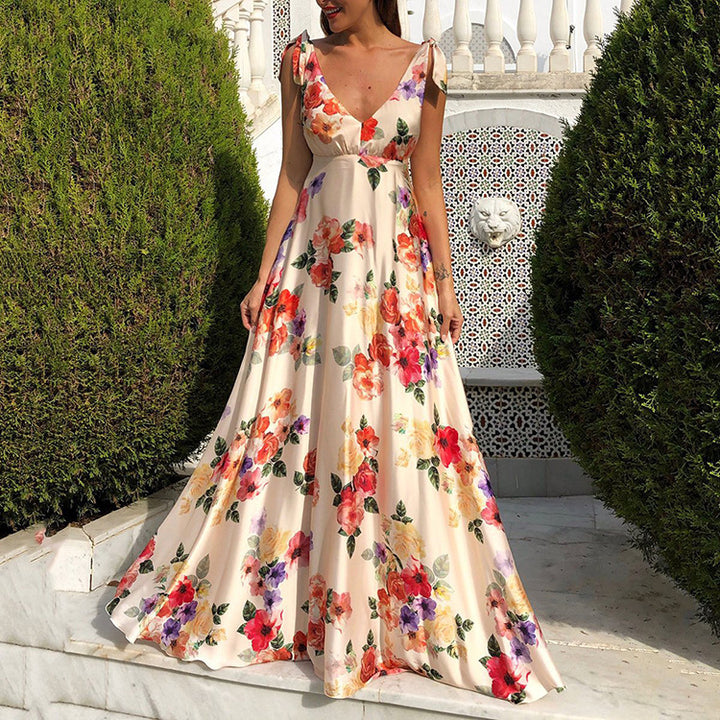 Women's elegant maxi dress with floral design and side slit