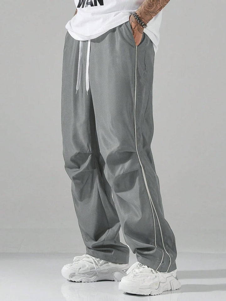 Men's Breathable Casual Pants with Side Stripe and Elastic Waistband Lisslune