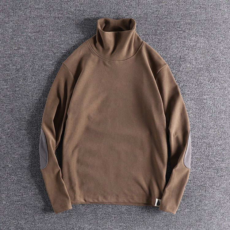 Men's stand-up collar sweater made of high-quality fleece with contrasting elbow patches Lisslune