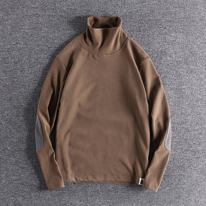 Men's stand-up collar sweater made of high-quality fleece with contrasting elbow patches Lisslune