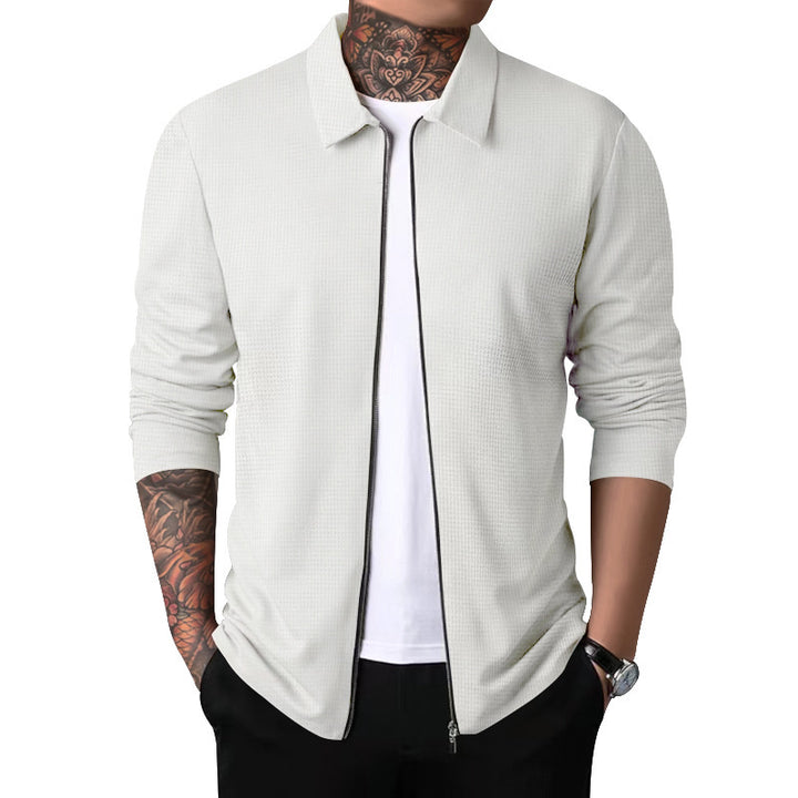 Men's Elegant Long Sleeve Shirt with Textured Surface and High-Quality Zipper Lisslune