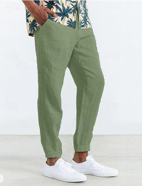 Men's Lightweight Summer Linen Pants with Elastic Waistband and Side Pockets Lisslune