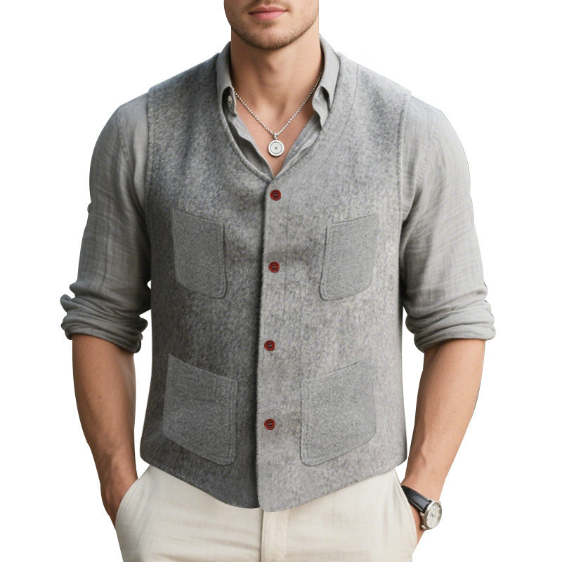 Men's sleeveless vest made of high-quality wool blend with practical pockets Lisslune