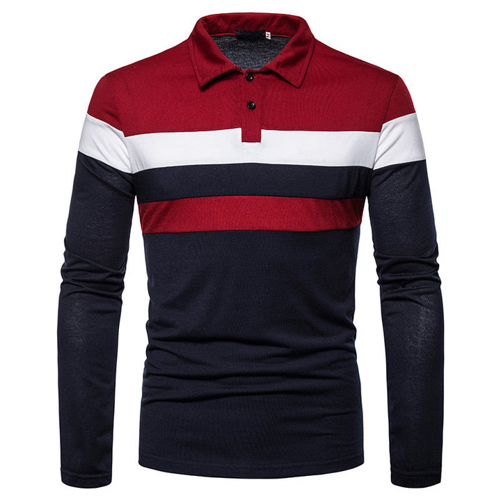 Men's Long Sleeve Polo Shirt with Modern Block Stripes Lisslune