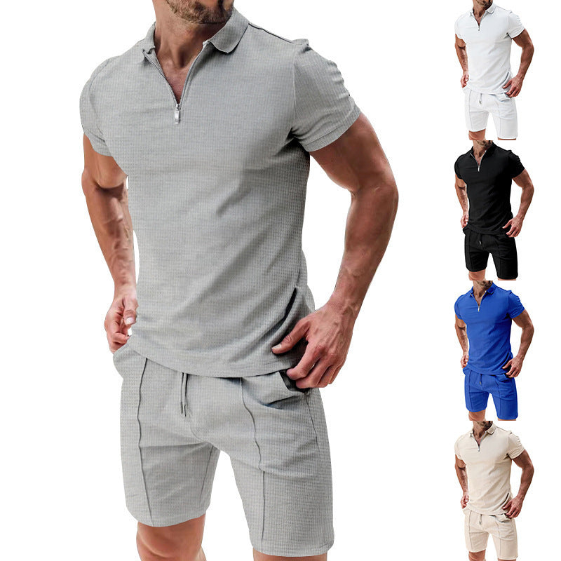Men's sporty short-sleeve shirt with zipper and matching shorts Lisslune