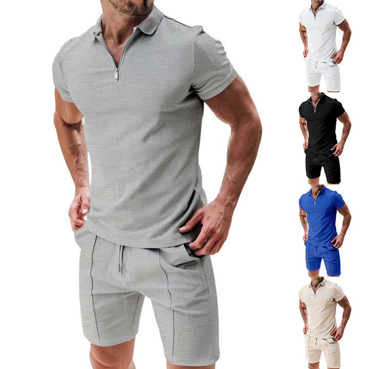 Men's sporty short-sleeve shirt with zipper and matching shorts Lisslune