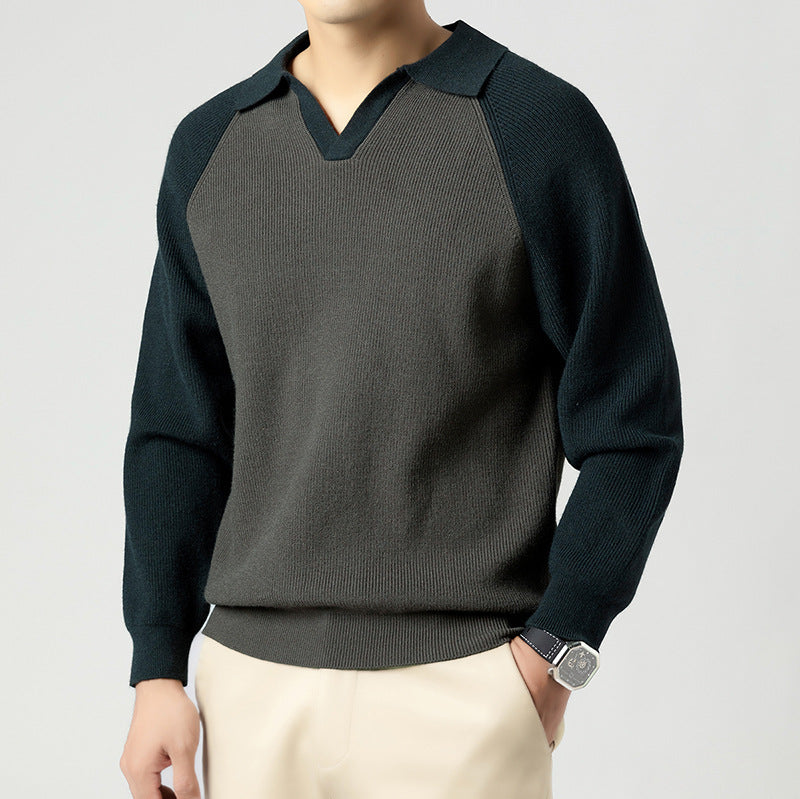 Men's Knitted Pullover with Sporty Collar Shape and Raglan Sleeves Lisslune