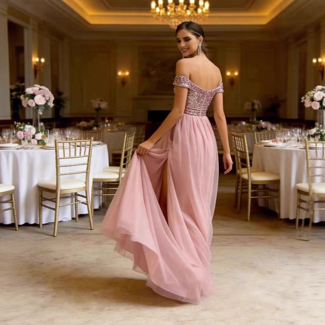 Ladies Elegant Evening Dress with Strapless Design and Sparkling Appliqués Lisslune