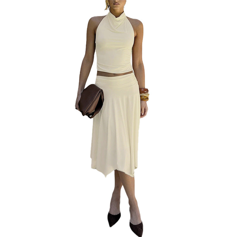 Ladies elegant and figure-flattering top with asymmetrical cut and flowing skirt Lune London