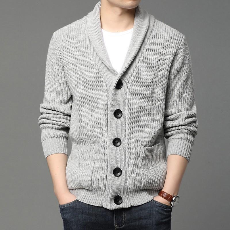 Men's cozy knit cardigan with stylish collar and functional pockets Lisslune