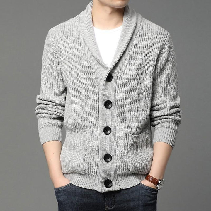 Men's cozy knit cardigan with stylish collar and functional pockets Lisslune