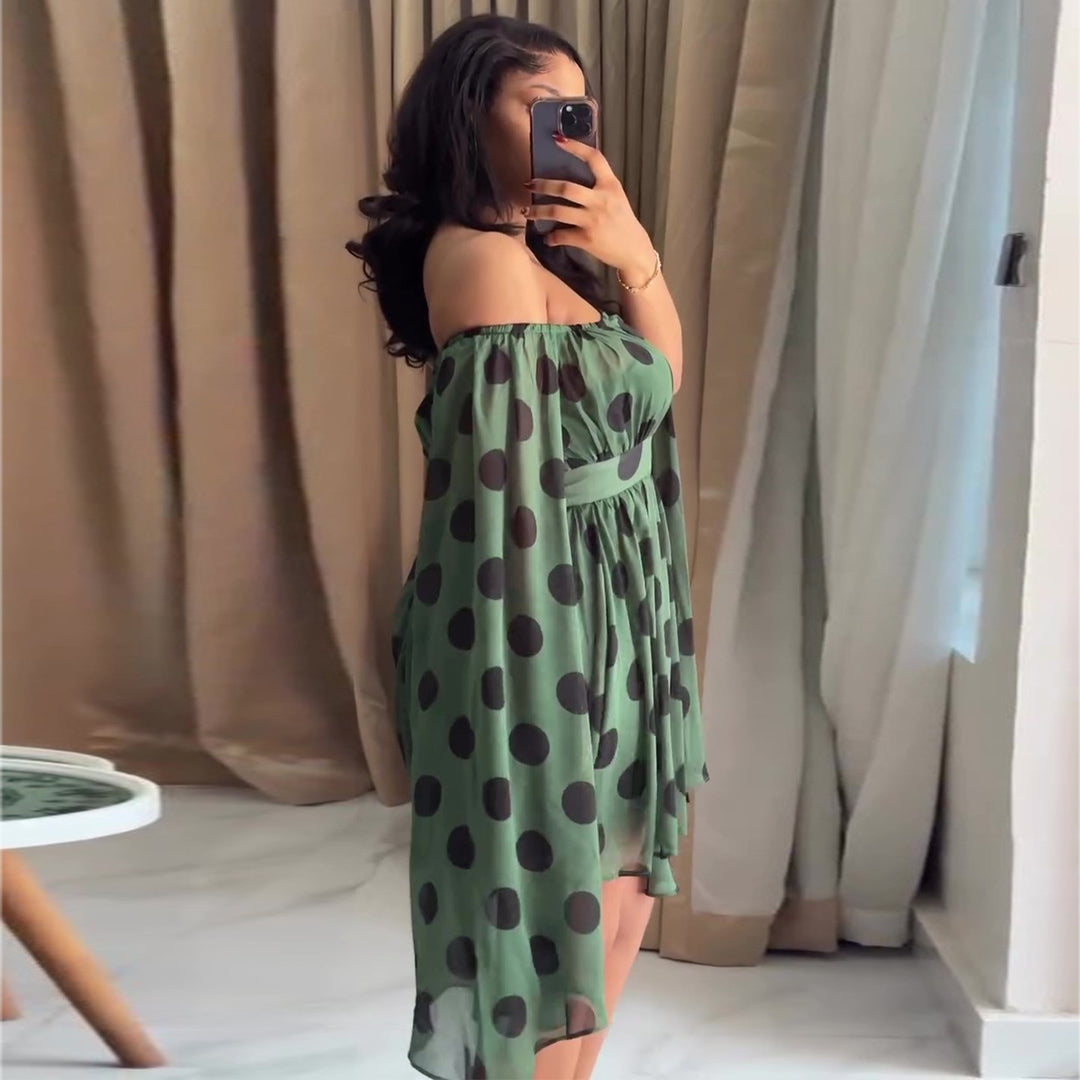 Ladies mini dress with exciting off-shoulder design and wide-cut sleeves Lisslune