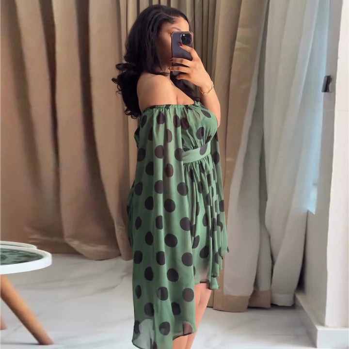 Ladies mini dress with exciting off-shoulder design and wide-cut sleeves Lisslune