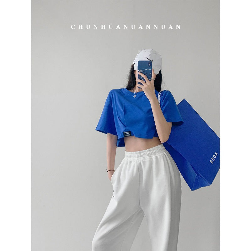 Women cropped leisure top with casual cut and elastic hem Lisslune