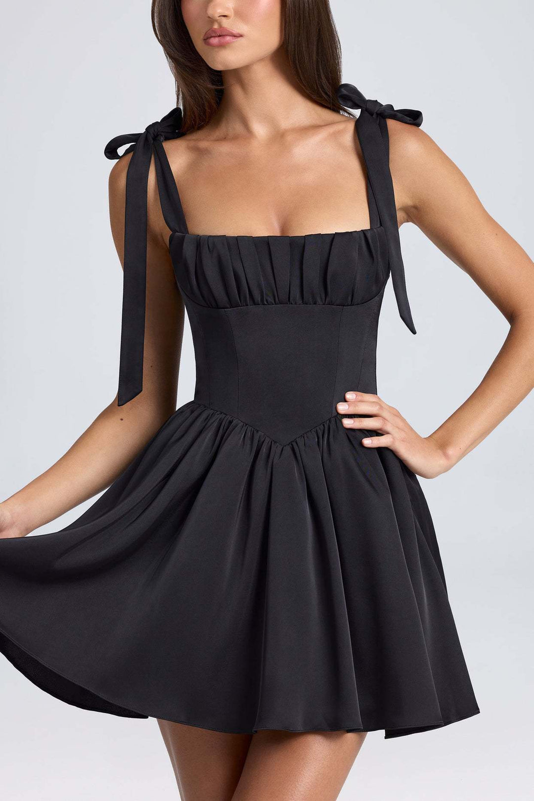 Women's Playful Short Dress with Delicate Bow Straps and Gathered Skirt
