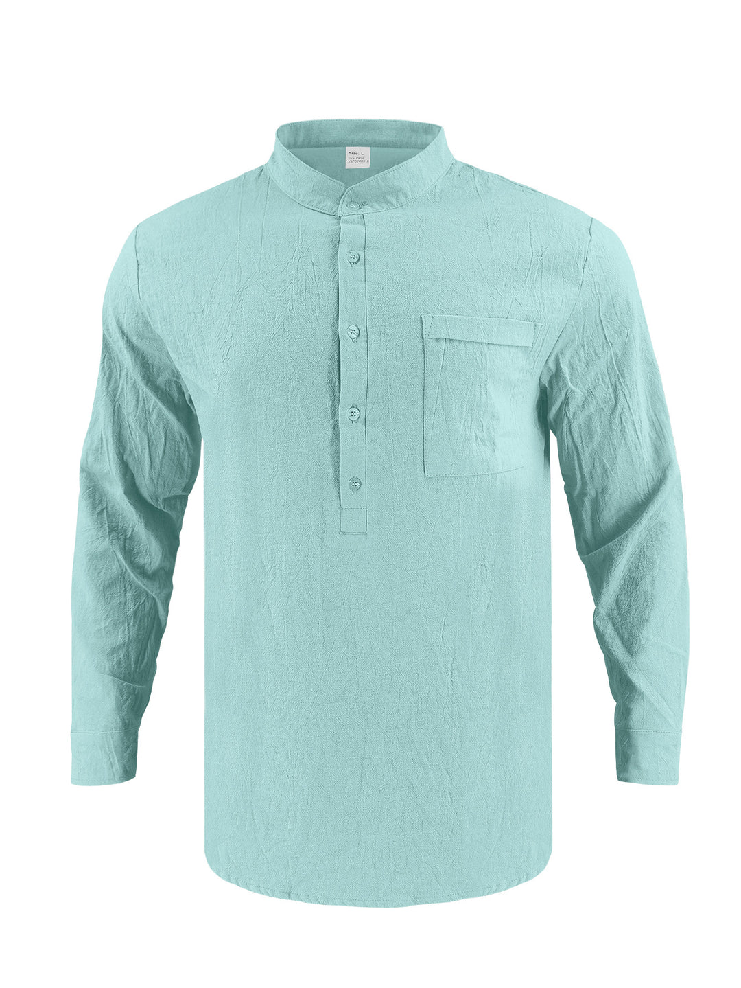 Men's Casual Long Sleeve Shirt with Stand-Up Collar and Practical Chest Pocket Lisslune