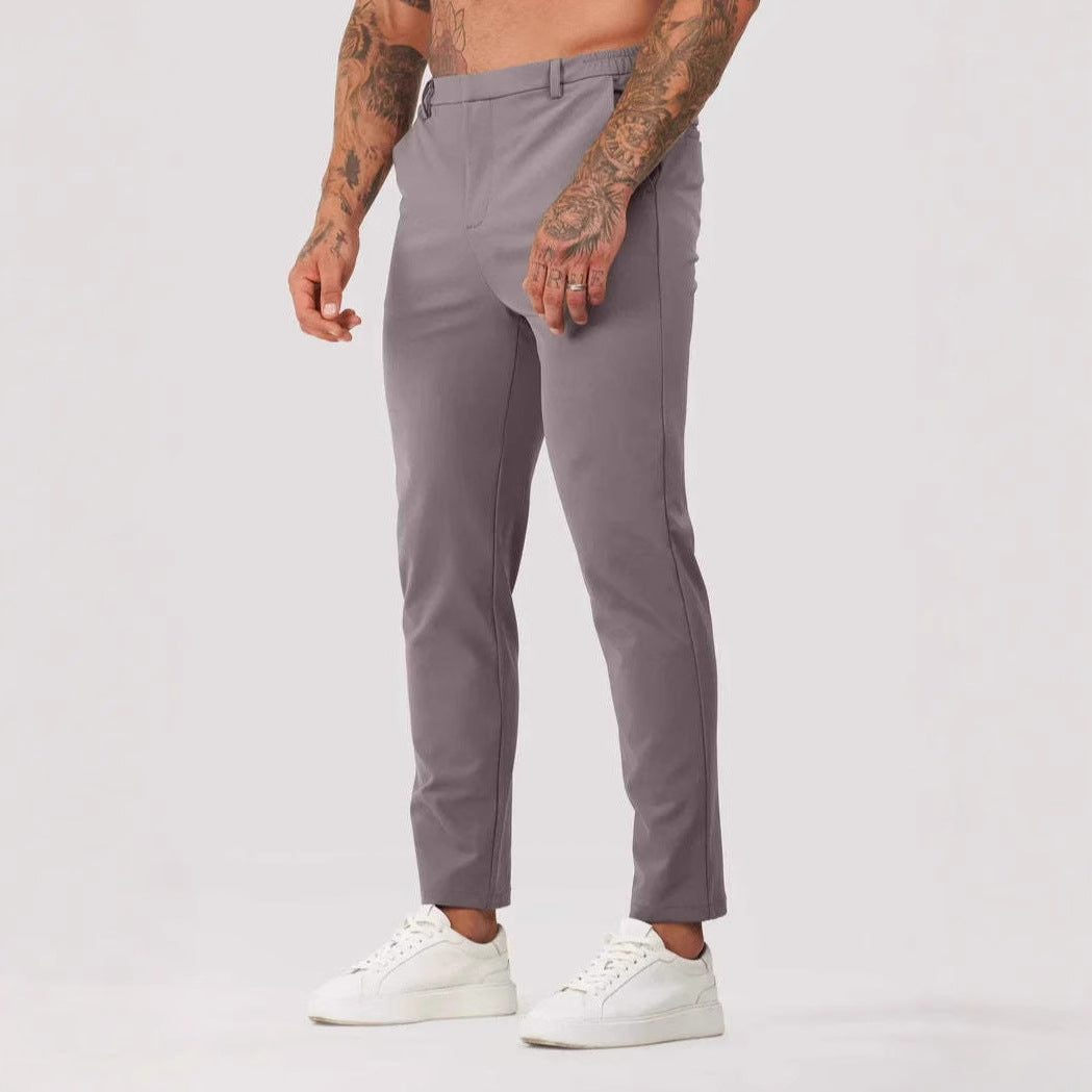 Men's Slim Fit Chino Pants with Elastic Waistband and Side Pockets Lisslune