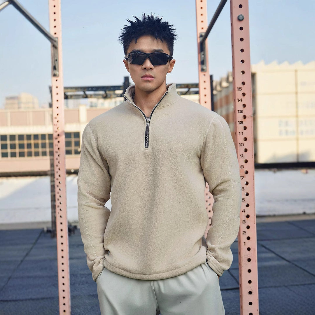 Men's fleece pullover with modern stand-up collar and attractive zipper details Lisslune