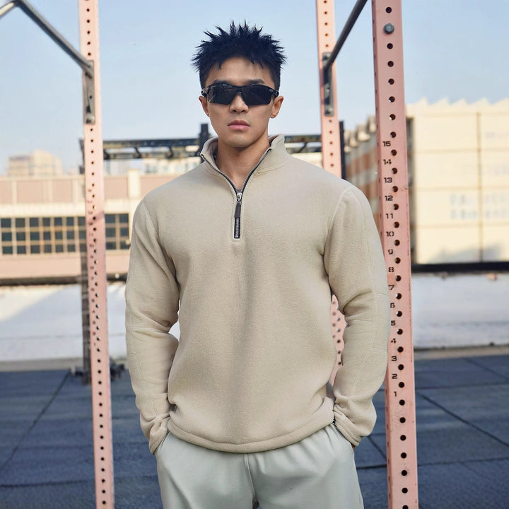 Men's fleece pullover with modern stand-up collar and attractive zipper details Lisslune
