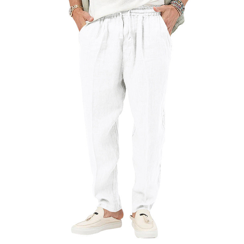 Men's Lightweight Linen Pants with Elastic Waistband and Practical Side Pockets Lisslune