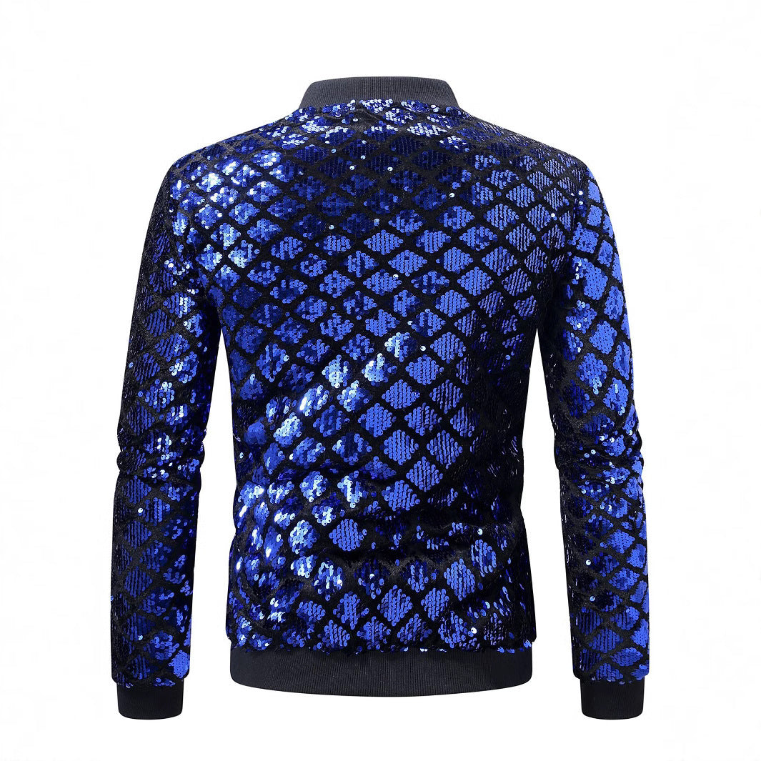 Men's glittering bomber jacket with elegant rhinestone design Lisslune