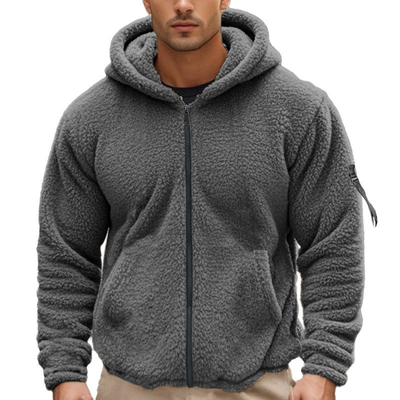 Men's fleece hooded jacket with soft teddy fur and practical zip pockets Lisslune