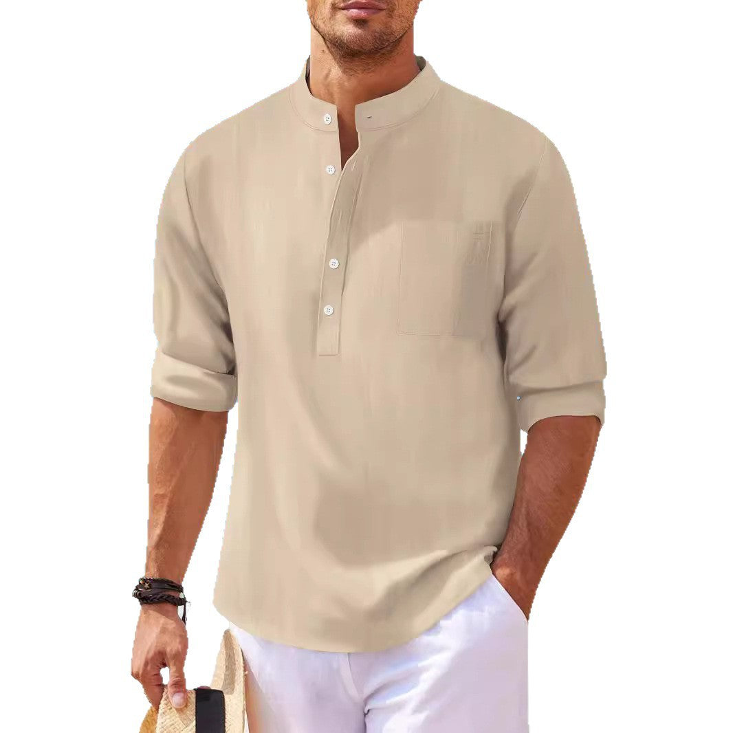 Men's shirt with modern stand-up collar and practical chest pocket Lisslune