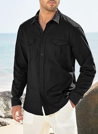Men's long-sleeve shirt with practical chest pockets Lisslune