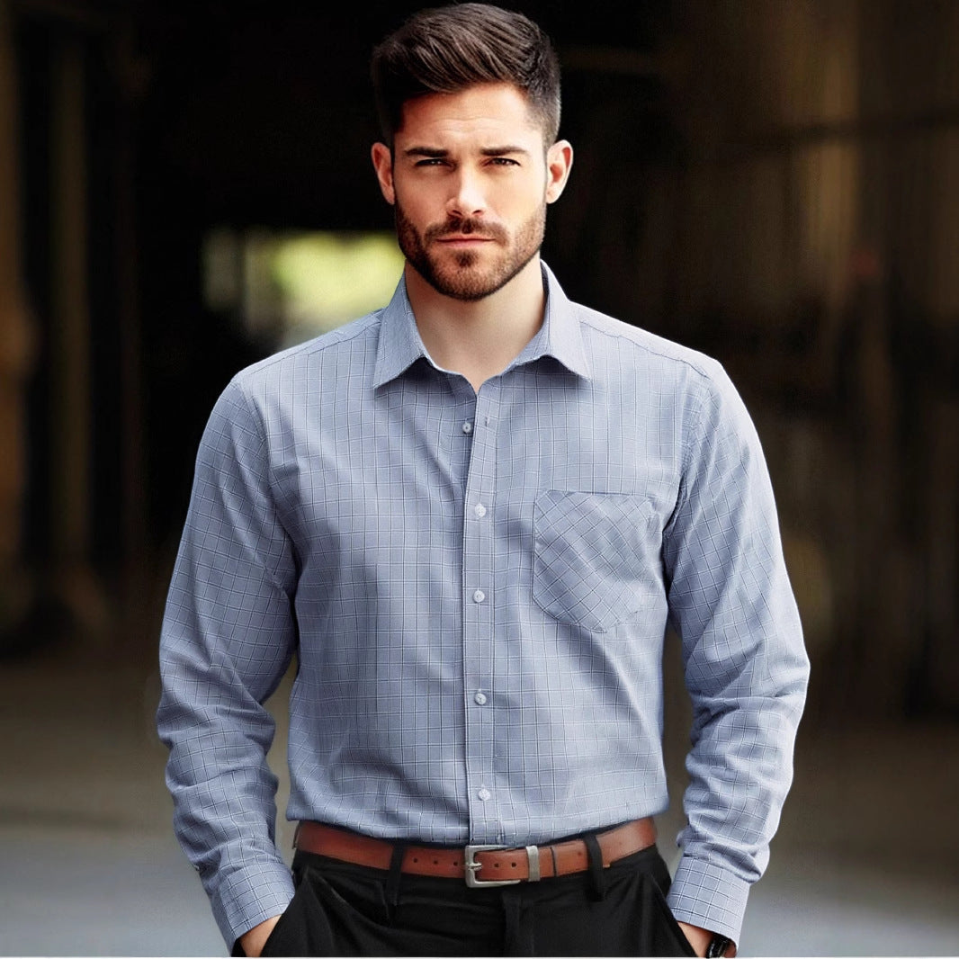 Men's Checkered Long Sleeve Shirt with Chest Pocket Lisslune