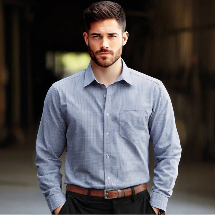 Men's Checkered Long Sleeve Shirt with Chest Pocket Lisslune